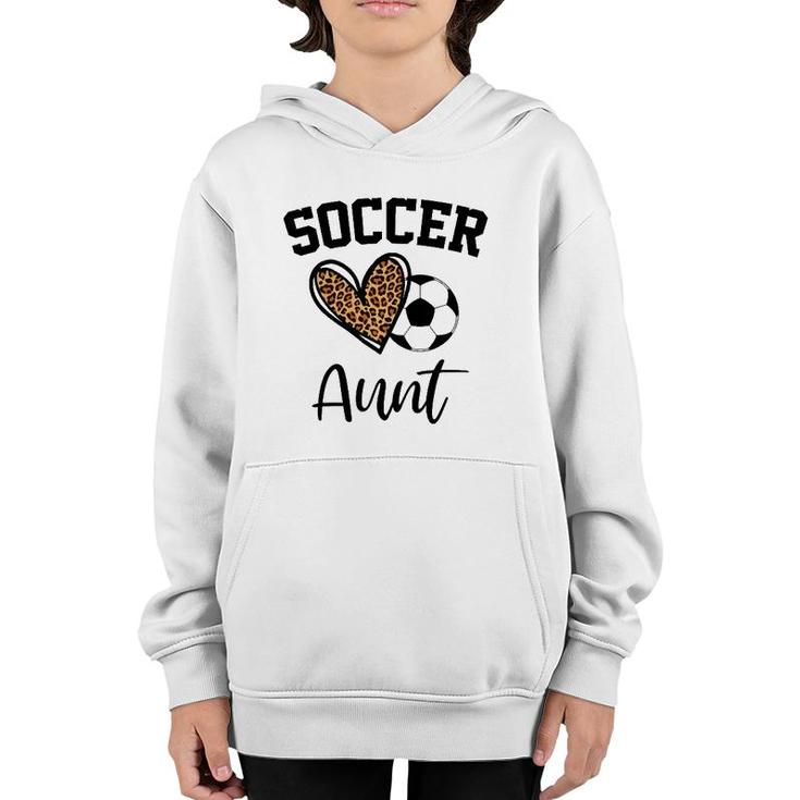 Soccer Aunt Leopard Heart Funny Mothers Day Youth Hoodie
