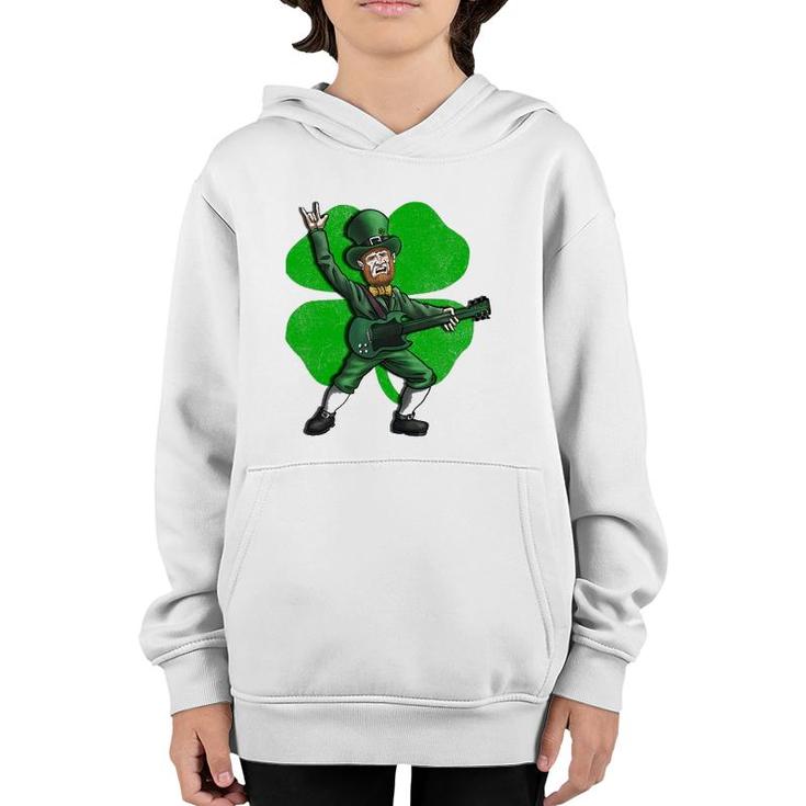 St Patrick's Day Rock And Roll Leprechaun Guitar Youth Hoodie