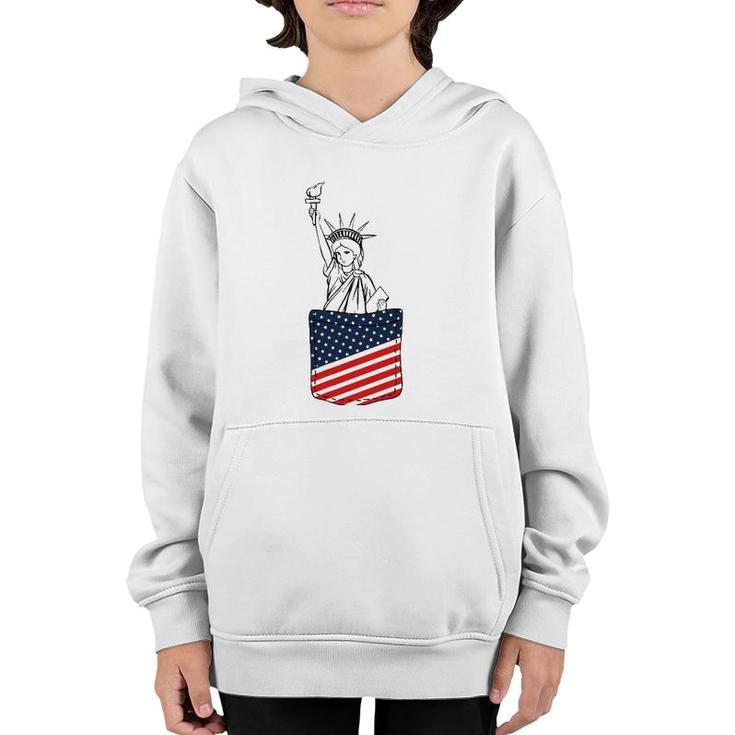 Statue Of Liberty Pocket 4Th Of July Patriotic American Flag Youth Hoodie