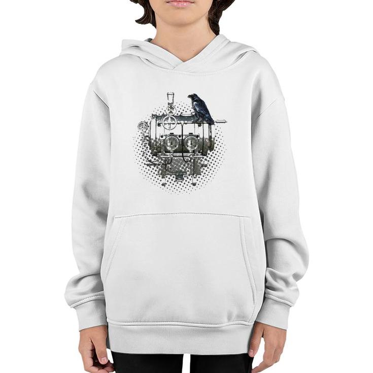 Steampunk Crow Of Mechanical Machines Youth Hoodie