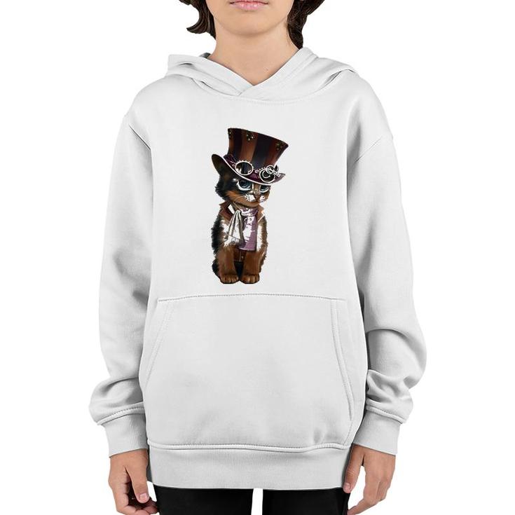 Steampunk Kitten With Hat, Glasses Gift Vintage Youth Hoodie