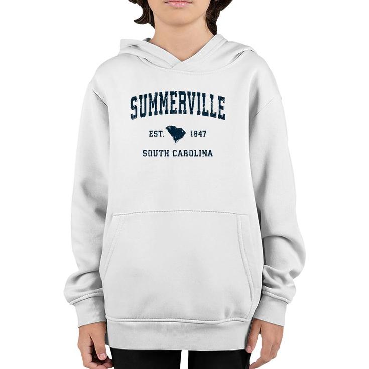 Summerville South Carolina Sc Vintage Sports Navy Print Pullover Youth Hoodie