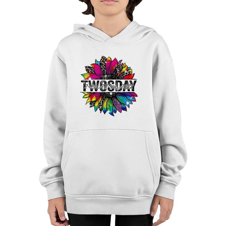 Sunflower Leopard Tie Dye Happy Twosday 2022 February 2Nd Youth Hoodie