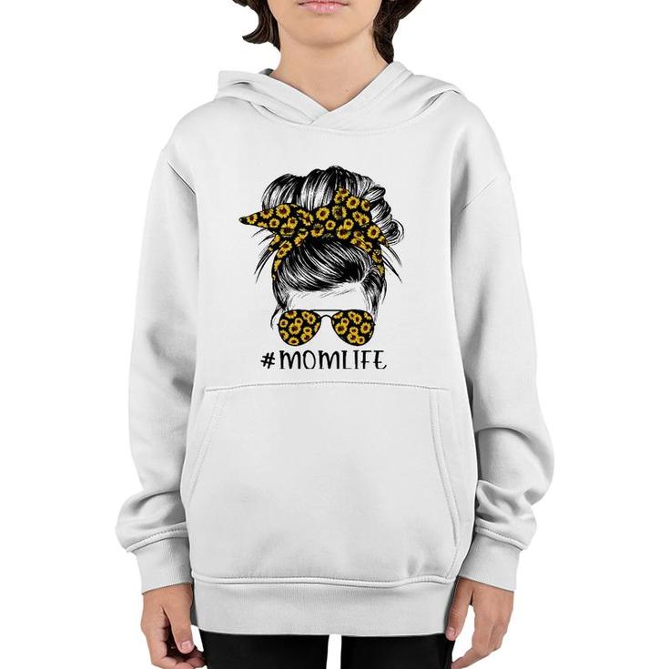 Sunflowers Mom Life Messy Bun Hair Sunglasses Mother's Day Youth Hoodie