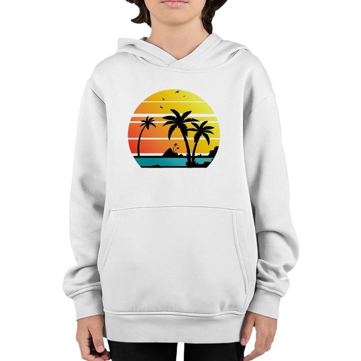 Sunset Coconut Palm Trees Summer Vibes Retro Tropical Summer Youth Hoodie