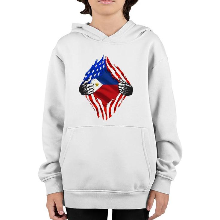 Super Filipino Heritage Philippines Roots Usa Flag Gift Youth Hoodie