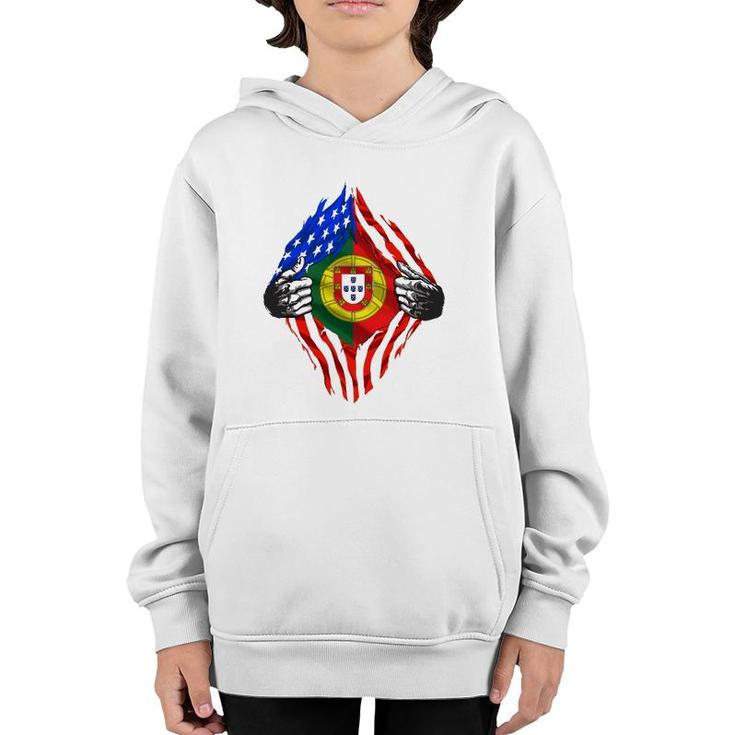 Super Portuguese Heritage Portugal Roots American Flag Gift Youth Hoodie