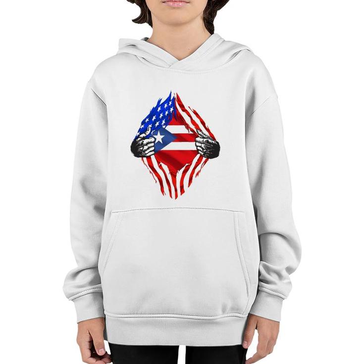Super Puerto Rican Heritage Puerto Rico Roots Usa Flag Gift Youth Hoodie