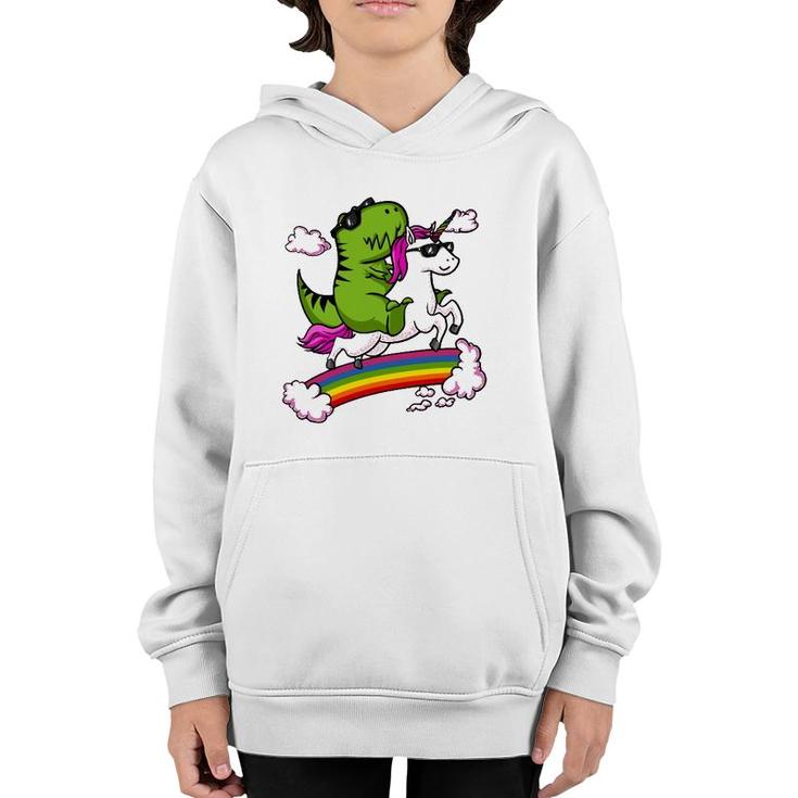 T-Rex Dinosaur Riding Unicorn Funny Rainbow Youth Hoodie