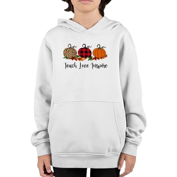 Teach Love Inspire Teacher  Autumn Fall Pumpkin Leopard Youth Hoodie