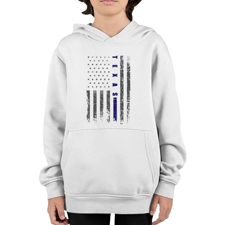 Thin Blue Line Us Flag Texas Souvenir Thin Blue Line Youth Hoodie