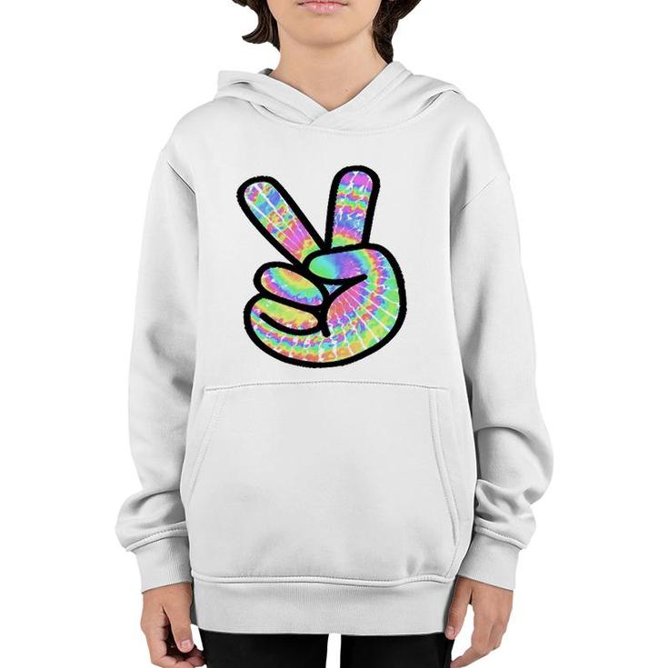 Tie-Dye Peace Sign Love Happy Colorful Tie-Dye Hippie Finger Youth Hoodie