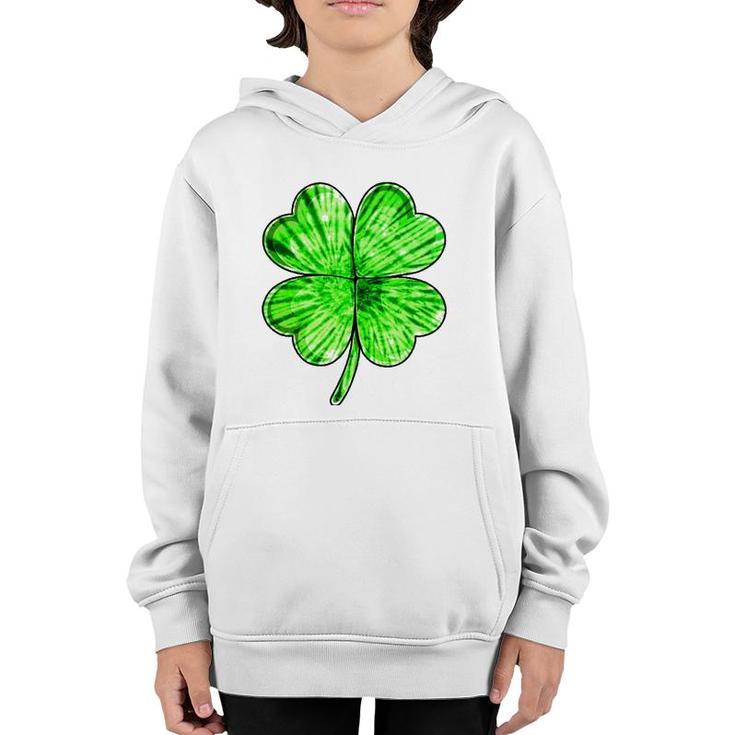Tie Dye Shamrock Lucky Four-Leaf Clover St Patrick's Day Youth Hoodie