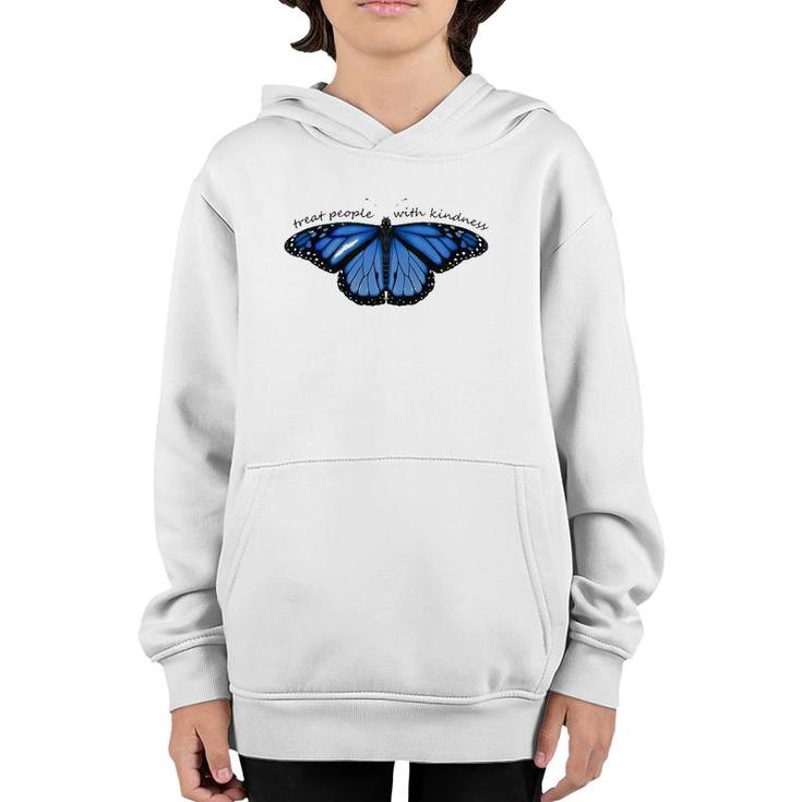 Treat People With Kindness Blue Butterfly Youth Hoodie