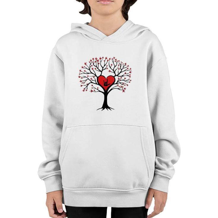 Tree Hearts I Love You Asl Sign Language Valentine's Day Youth Hoodie