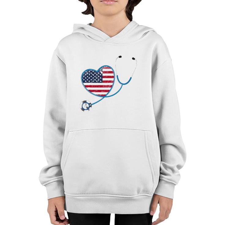 Usa Flag Heart 4Th Of July Gifts Nurse Youth Hoodie