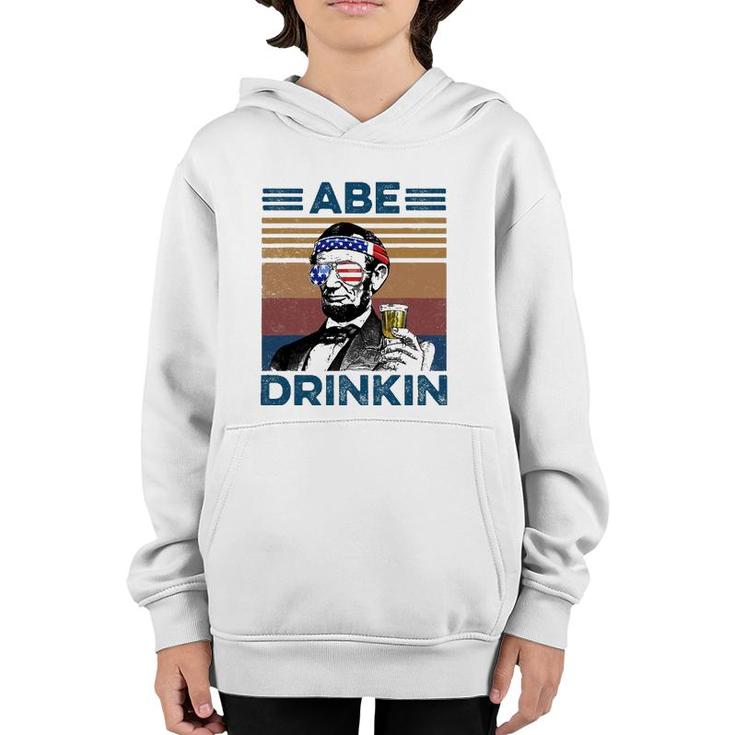 Vintage Abe Drinkin 4Th July Youth Hoodie