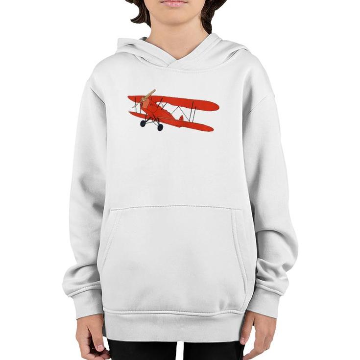 Vintage Airplane Aviation Pilot Retro Red Aircraft  Youth Hoodie