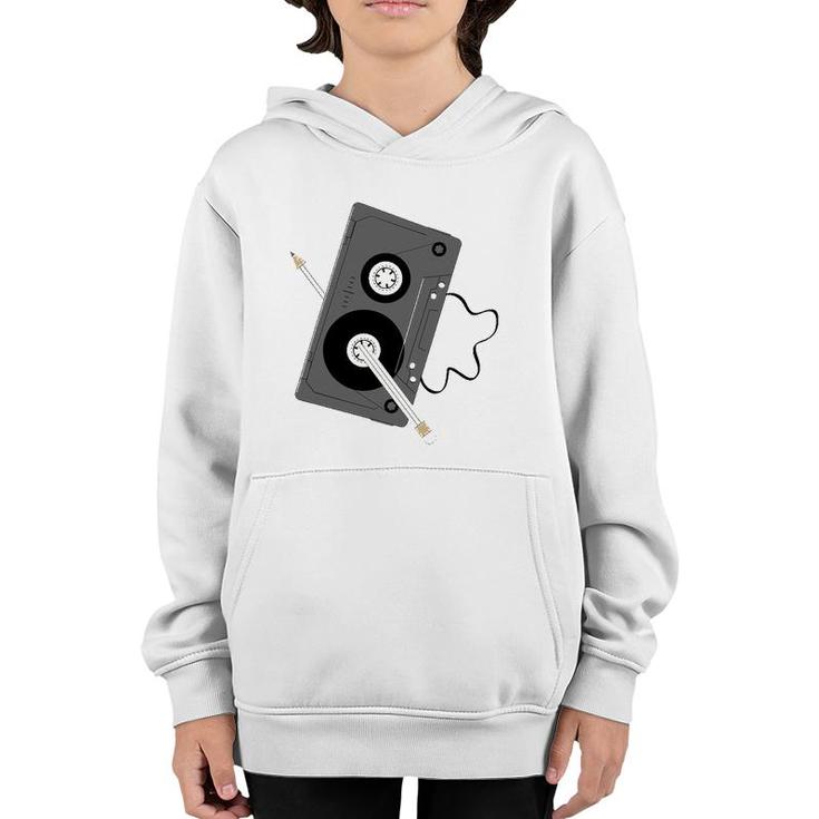 Vintage Music 80S 90S A Cassette Tape With Pencil Winding Up Youth Hoodie