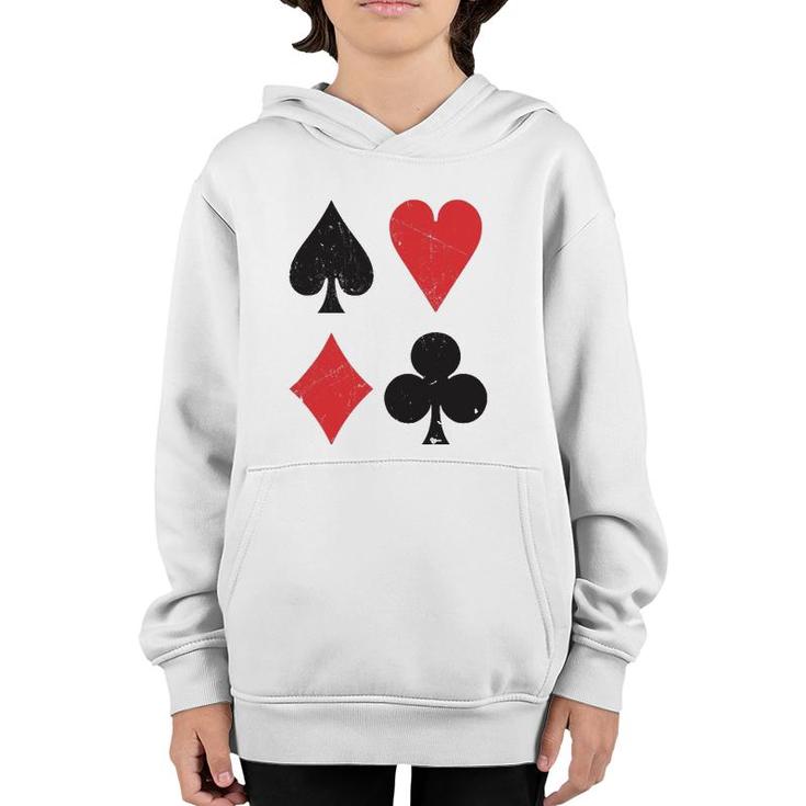 Vintage Playing Card Symbols Spades Hearts Diamonds Clubs Youth Hoodie