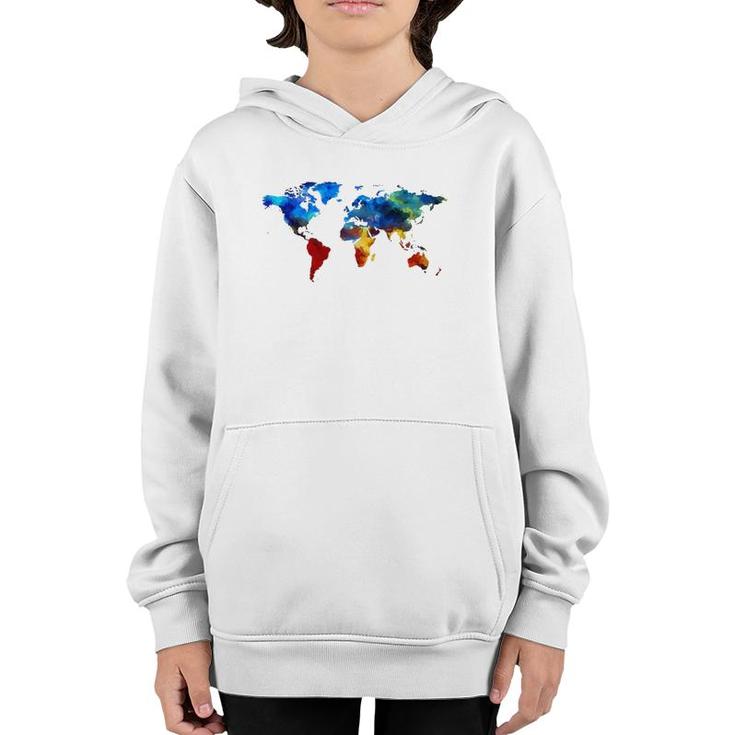 Watercolor World Map For People Who Love The World Youth Hoodie