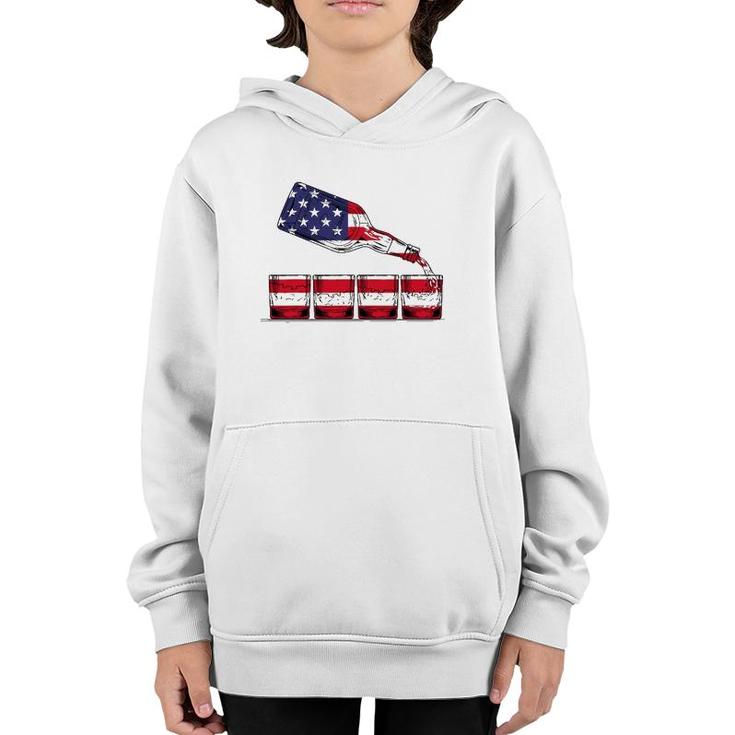 Whiskey American Flag Glasses 4Th Of July Men Women Usa Youth Hoodie