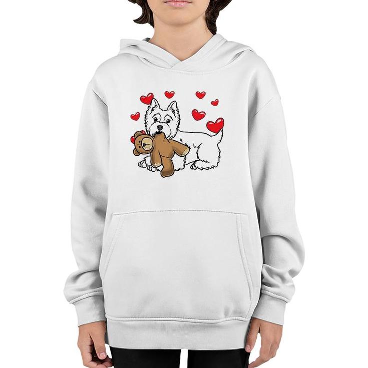 White West Highland Terrier Dog With Stuffed Animal Youth Hoodie