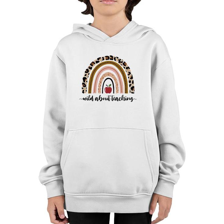 Wild About Teaching Leopard Print  Apple Rainbow Youth Hoodie