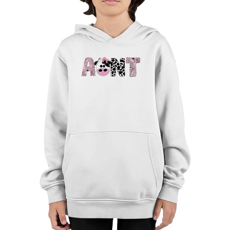Womens Aunt Of The Birthday For Girl Cow Farm Birthday Cow Auntie Youth Hoodie