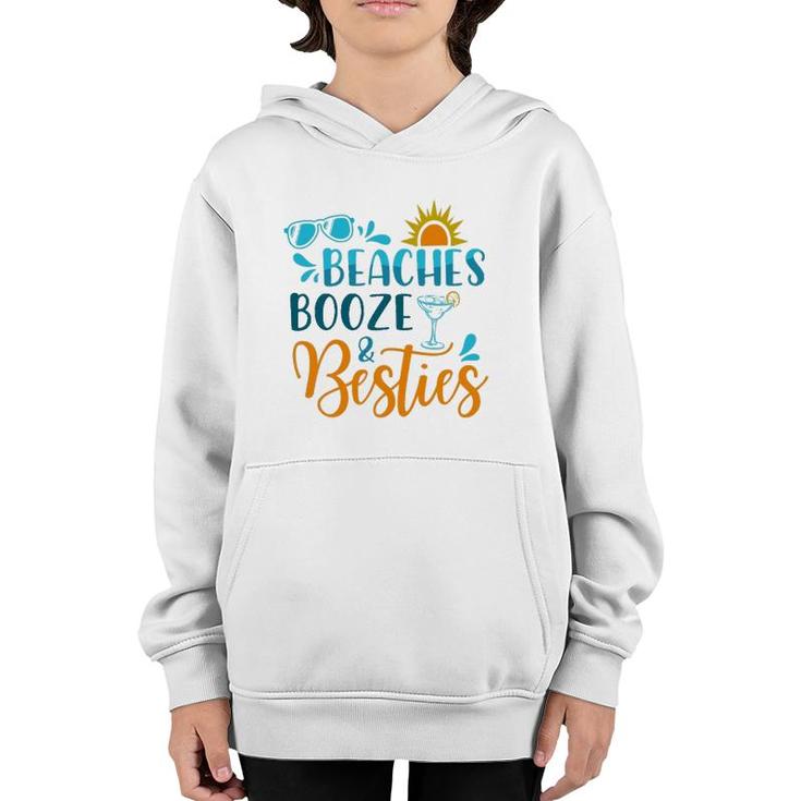 Womens Beaches Booze & Besties Funny Beach Lover Summer Vacation Youth Hoodie