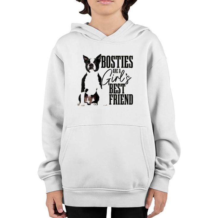 Womens Bosties Are A Girls Best Friend Funny Dog Boston Terrier Mom Youth Hoodie