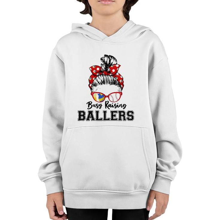 Womens Busy Raising Ballers Classy Volleyball And Baseball Lover Youth Hoodie