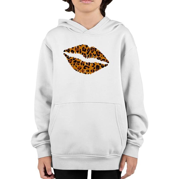 Womens Cheetah Print Kissing Lips  Leopard Pattern Kiss Gift Youth Hoodie