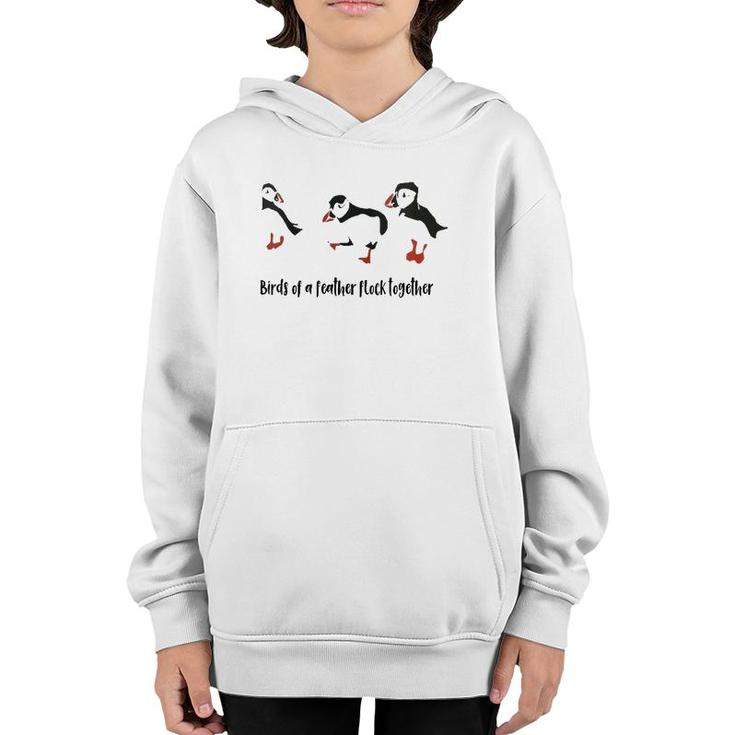 Womens Cute Birds Of A Feather Flock Together Playful Puffins  Youth Hoodie