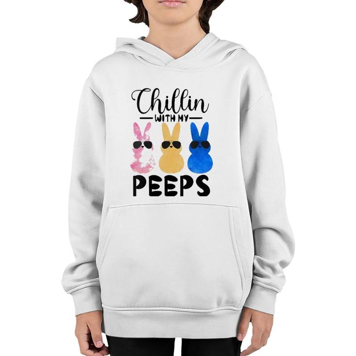 Womens Funny Chillin With My Peeps Easter Bunny Hanging With Peeps  Youth Hoodie