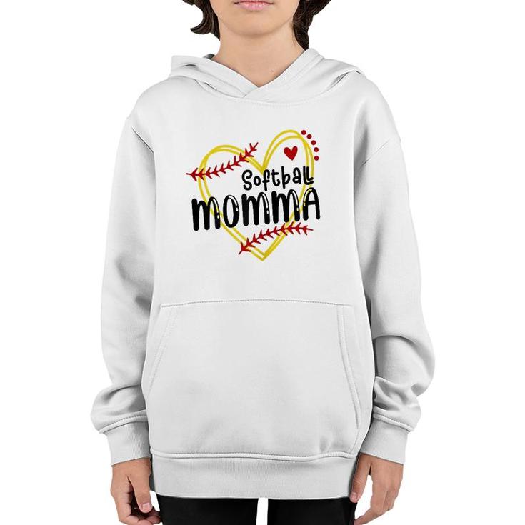 Womens Heart Momma Love Softball Mother's Day Momma Softball Youth Hoodie