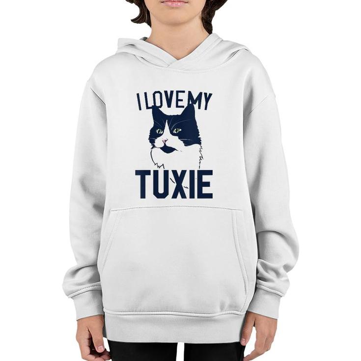 Womens I Love My Tuxie Tuxedo Cat Art V Neck Youth Hoodie