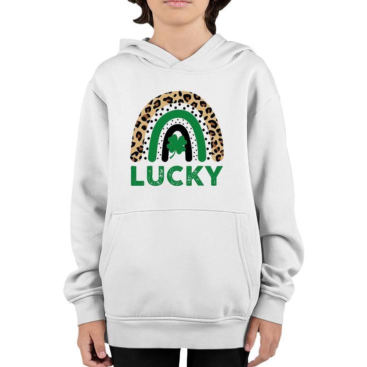 Womens Lucky Shamrock Leopard Print Rainbow St Patrick's Day Youth Hoodie