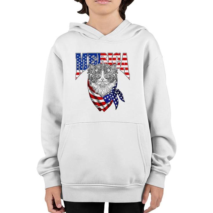 Womens Merica Cat Happy 4Th Of July American Flag Great Family Gift  Youth Hoodie