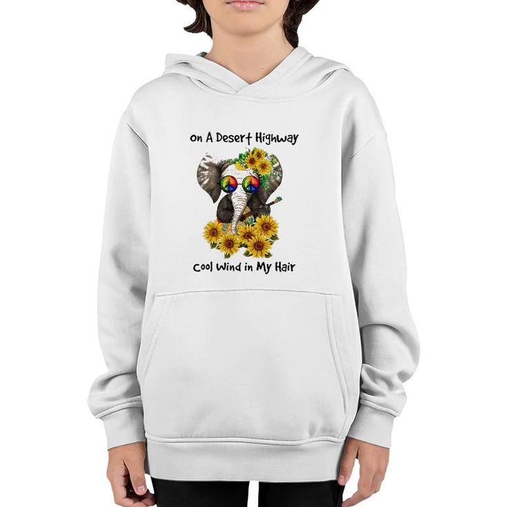 Womens On A Desert Highway Cool Wind In My Hair Hippie Sunflower Youth Hoodie