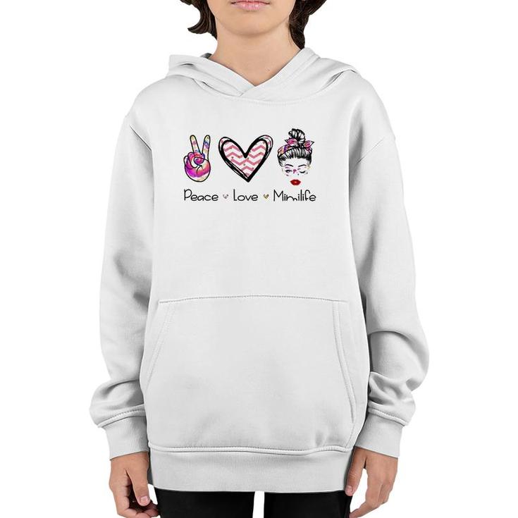 Womens Peace Love Mimilife Tie Dye Glasses Messy Bun Mother's Day Youth Hoodie