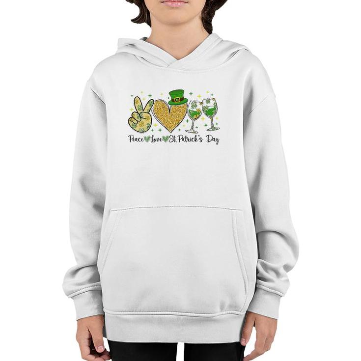 Womens Peace Love St Patrick's Day Cheer Drinking Glitter Shamrock V-Neck Youth Hoodie