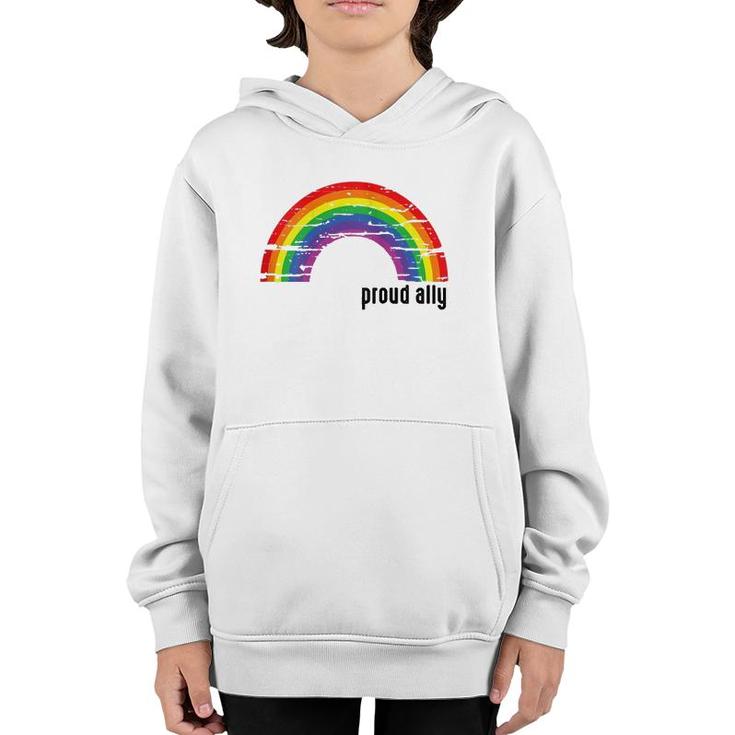 Womens Proud Ally Lgbt Gay Pride For Family Friends Retro Rainbow  Youth Hoodie