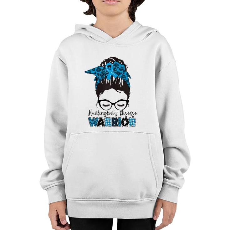 Womens Tu Messy Bun Blue Ribbon Huntington's Disease Awareness Youth Hoodie
