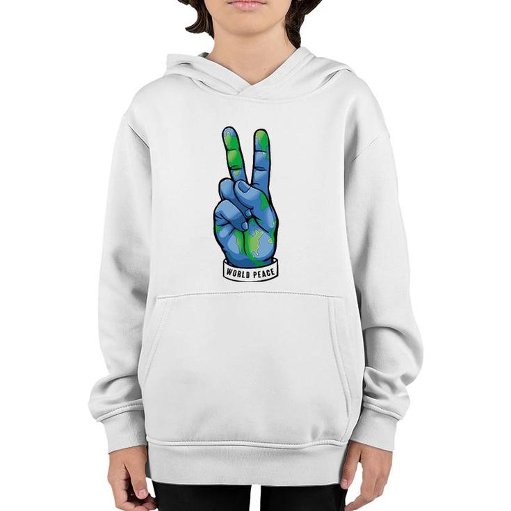 World Peace Earth Day Awareness Peace Sign Hand Gesture Youth Hoodie