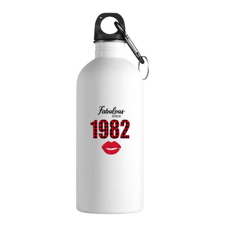 Fabulous Since 1982 Black Red Plaid Lips Happy 40Th Birthday Stainless Steel Water Bottle