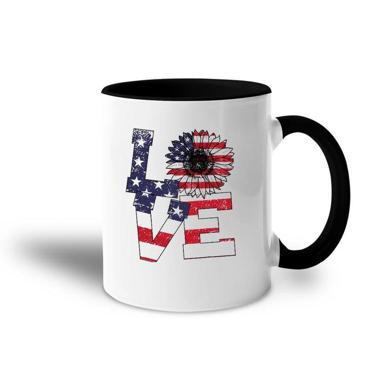 4Th Of July Love Sunflower Patriotic American Flag Accent Mug