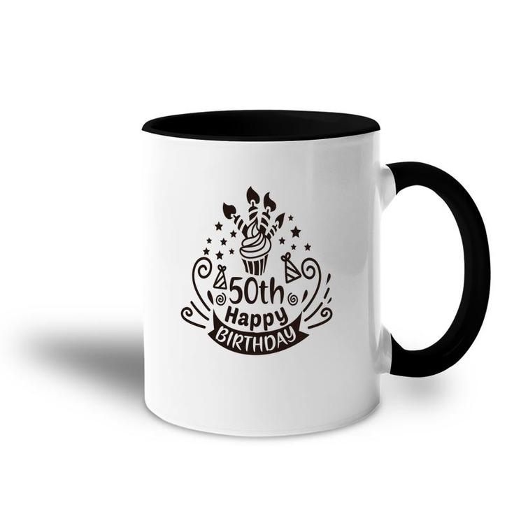 50Th Birthday Gift Cake 50Th Happy Birthday Accent Mug