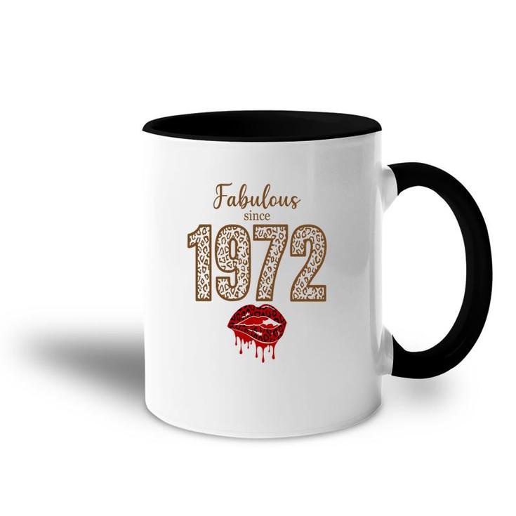 50Th Birthday Gift Fabulous Since 1972 Leopard Red Lips Accent Mug