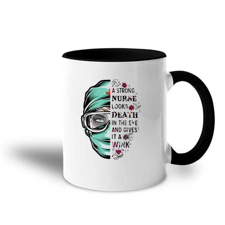 A Strong Nurse Looks Death In The Eye And Gives It A Wink Red Cross Personal Protective Equipment Flowers Accent Mug